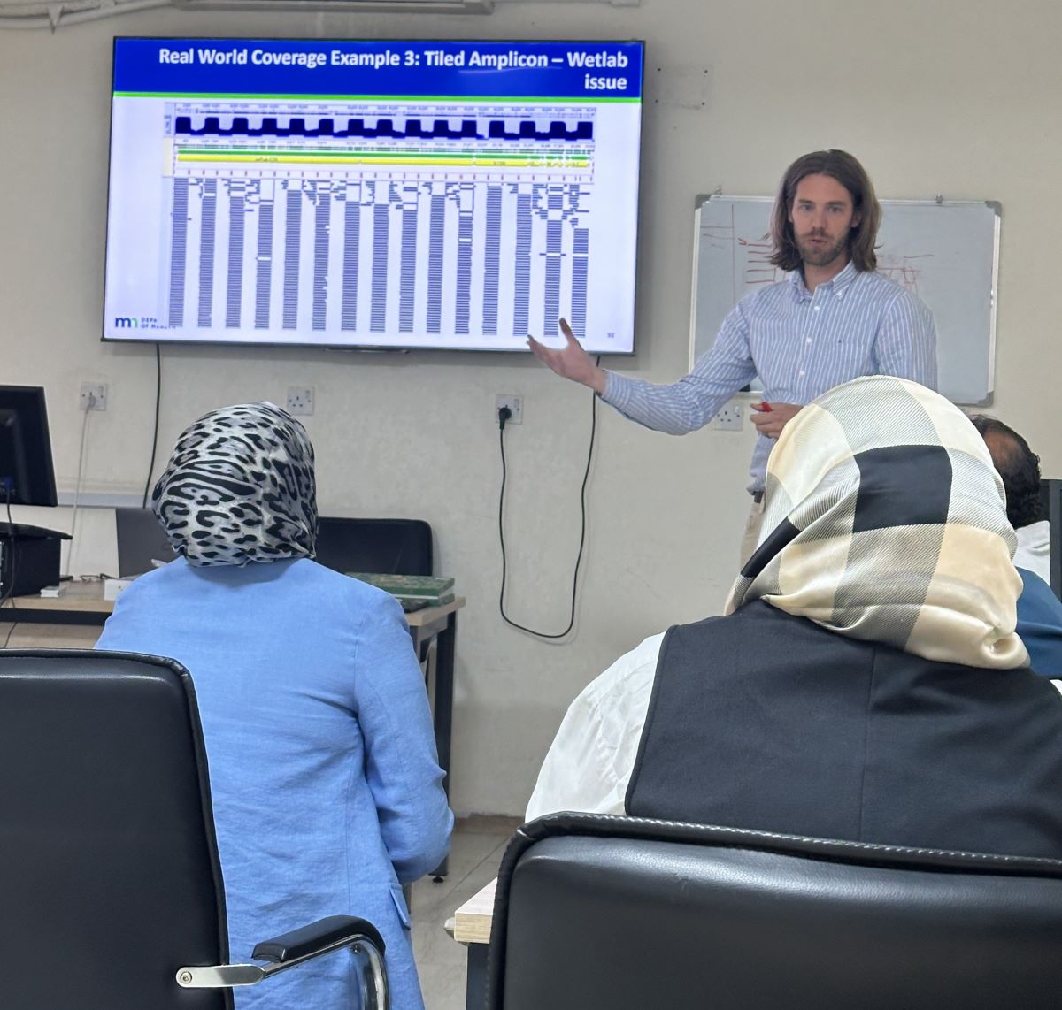 Minnesota Public Health Laboratory Research Scientist Henry Kunerth giving a presentation in Jordan