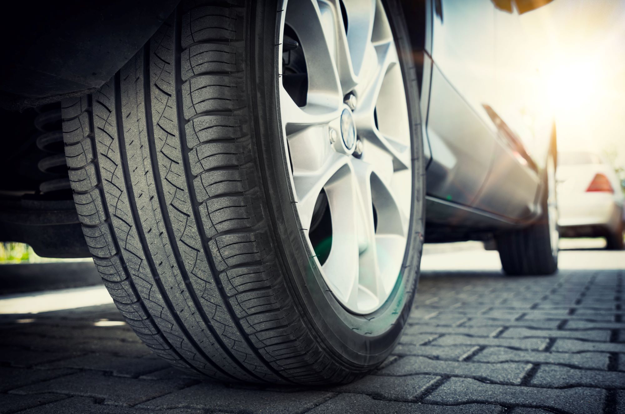 Car tire on a road