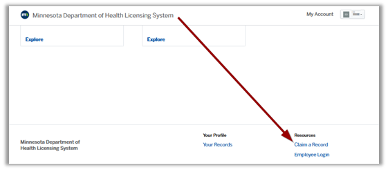 screenshot of licensing system with claim a record link