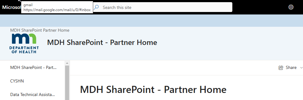 screenshot of MDH SharePoint