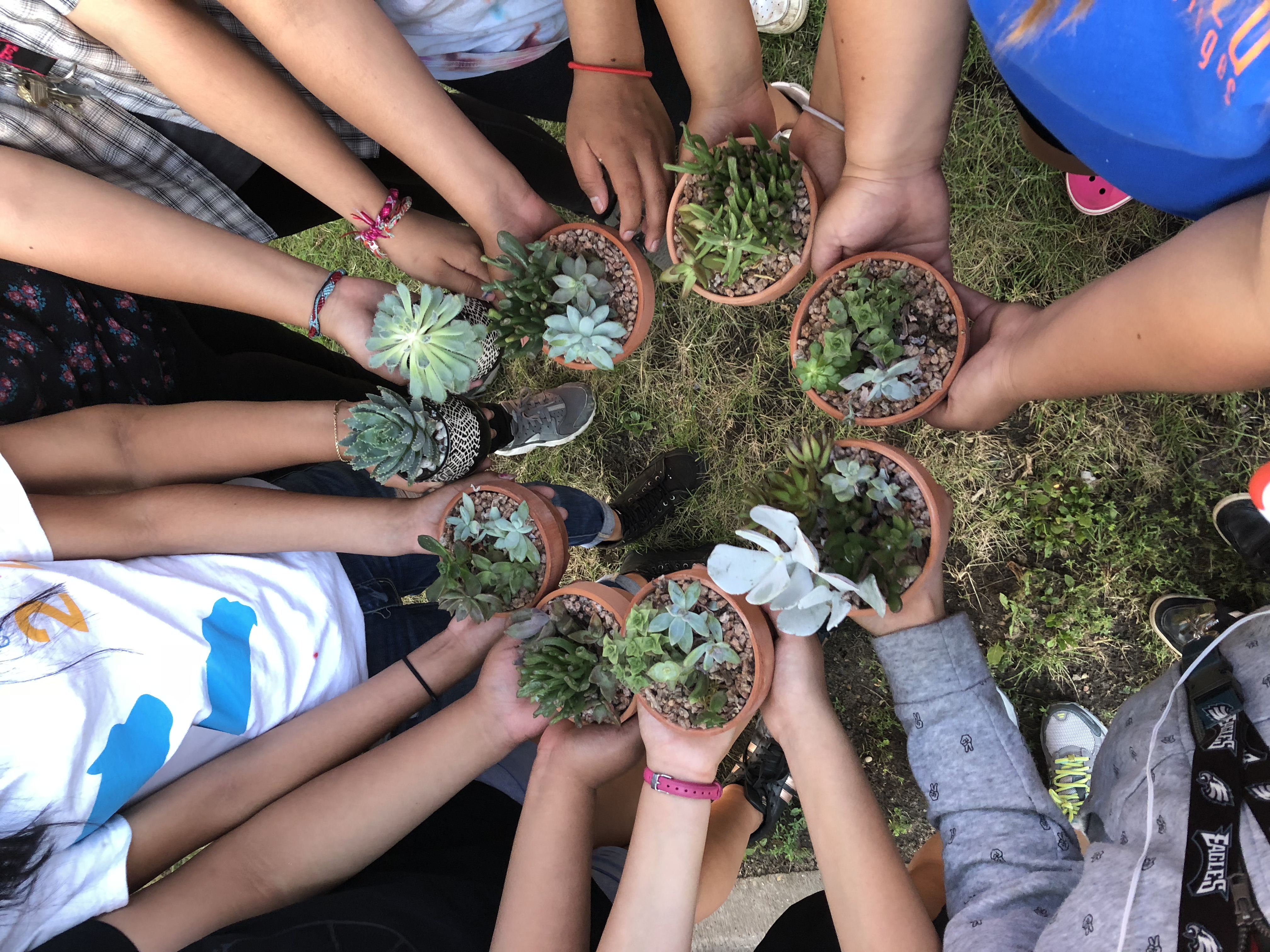 youth holding plants