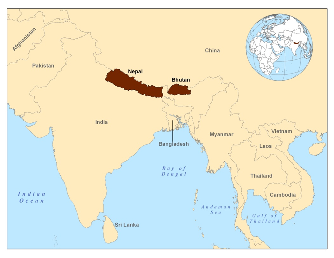 Map of Nepal and Bhutan