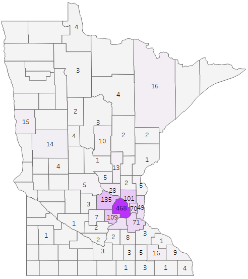 Probable and confirmed pertussis case counts by county.