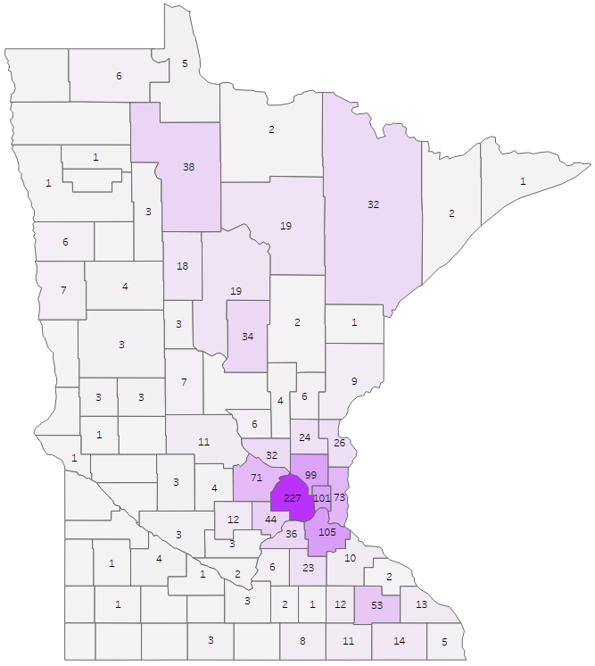 Probable and confirmed pertussis case counts by county.