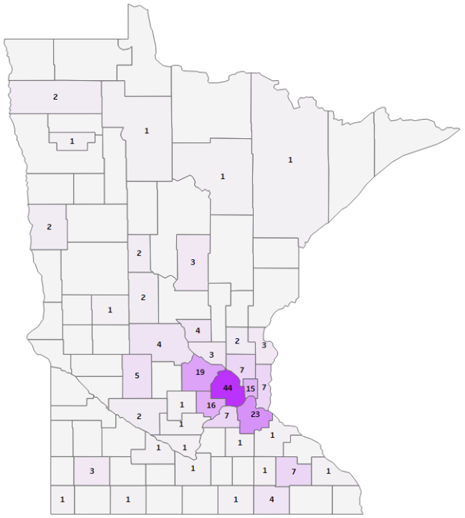 Probable and confirmed varicella case counts by county.