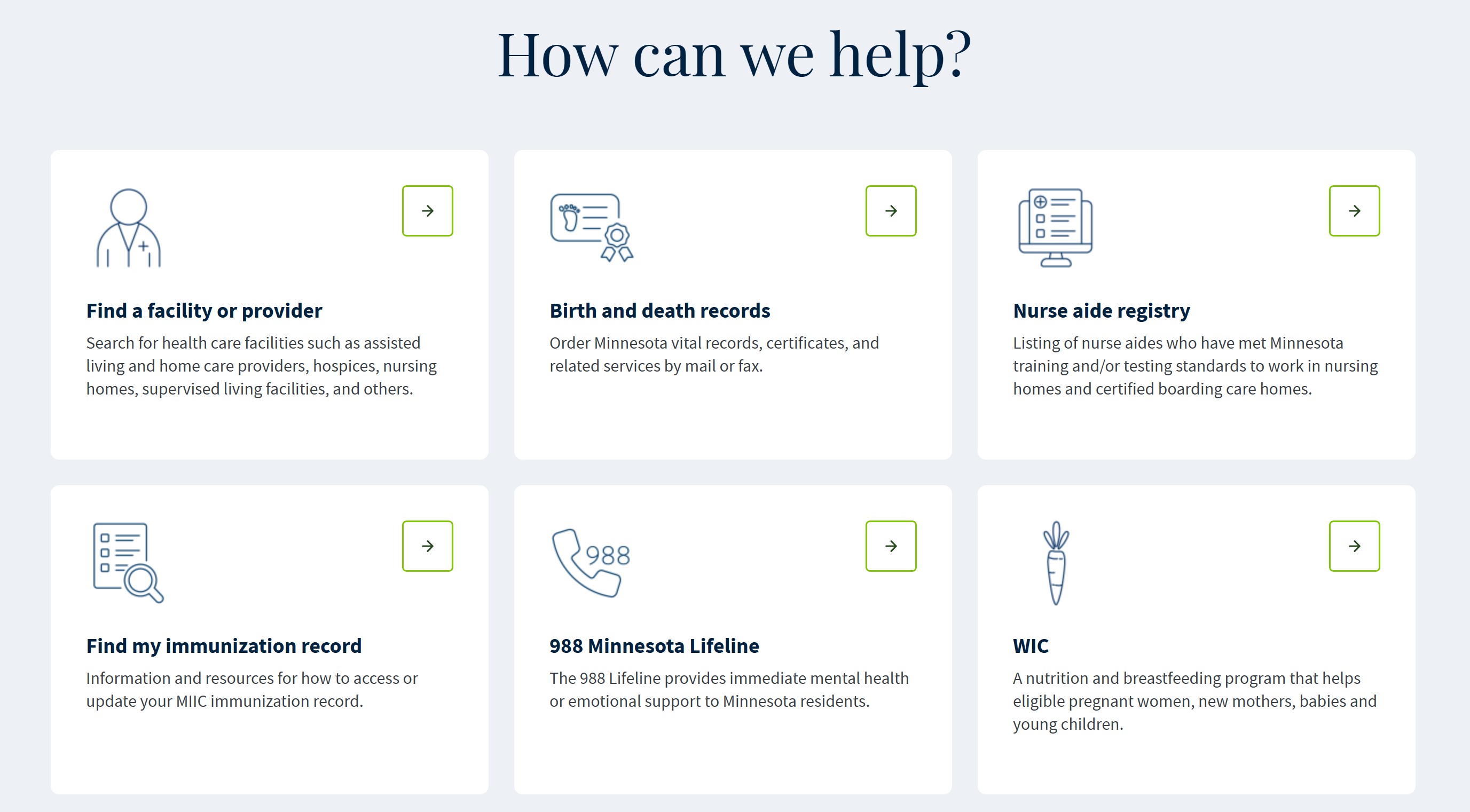homepage screenshot of help section