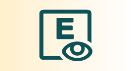 Graphic of letter E in vision test, and eye