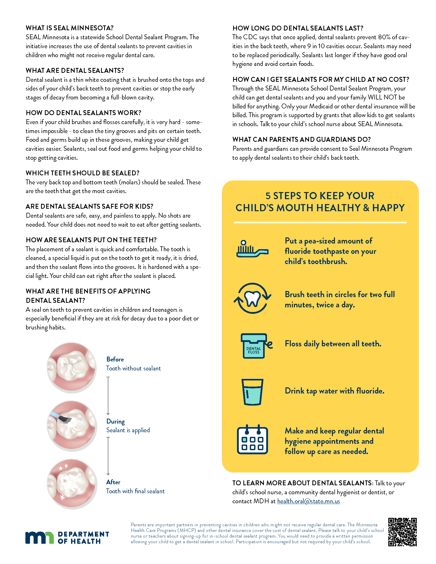 Explains SEAL program and tips for helping kids have healthy mouths