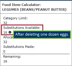 Substitutions available is 16 after deleting one dozen eggs