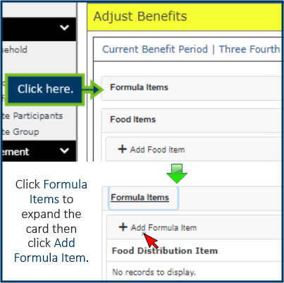 Formula Items card in Adjust Benefits