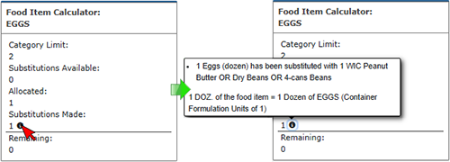 1 dozen eggs substituted for 1 quantity of legumes