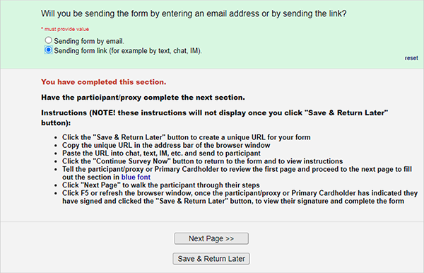 Instructions for sending form by email