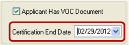 VOC with Cert End Date as 2/29/2012