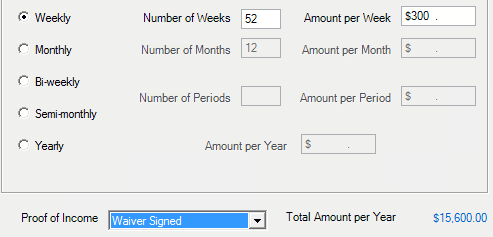 Waiver Signed selected for Proof of Income