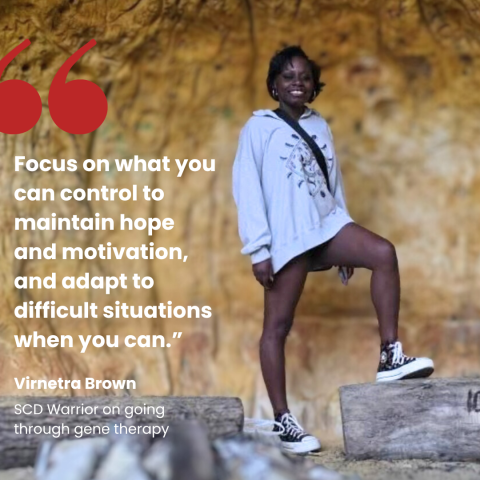 image of Virnetra Brown with quote about gene therapy experience