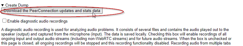 Click on the Download the Peer Connection updates and stats data button
